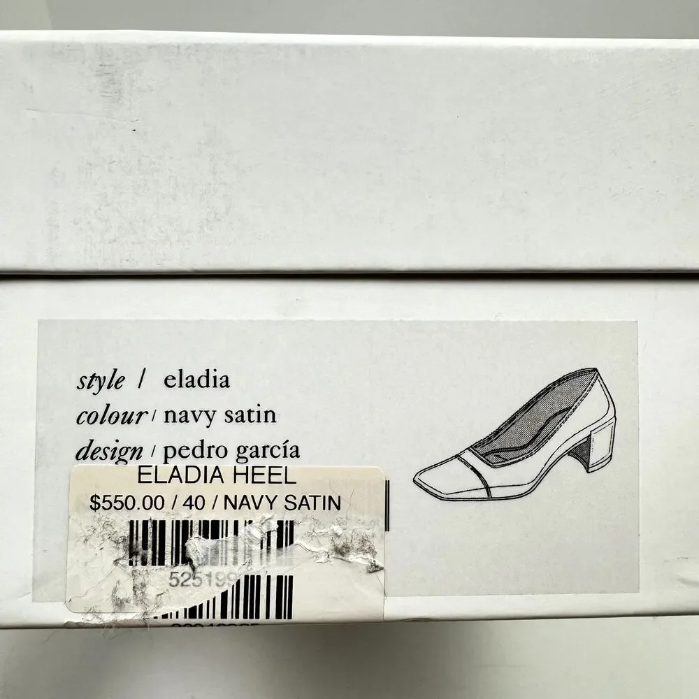 Pedro Garcia Eladia NEW 40 EU Navy Silk Satin Low Block Heel Slip On Pump $550